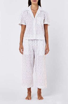Papinelle Sleepwear Floral Swiss Dot Cotton Crop Pajamas in Navy Ditsy at Nordstrom, Size Xx-Large