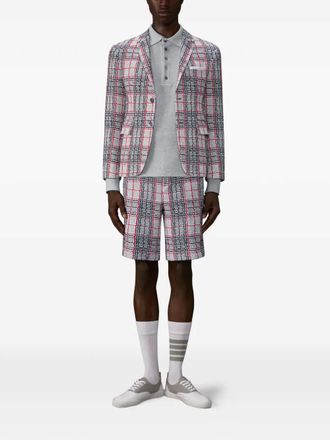 Thom Browne 4-Bar textured-pique long-sleeved polo shirt - men - Fabric - 4 - Grey
