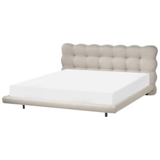 Beliani Cama De Tela Con Cabecero Con Capiton&eacute; 180 X 200 Cm Somier De L&aacute;minas Patas De Metal Beige Soulisse