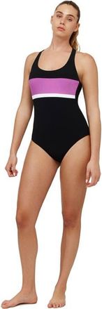 Free Sport By Gottex Aqua Chic Scoop Neck One Piece in Black-Purple at Nordstrom, Size 12