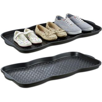 Relaxdays Relaxdays Set of 2 Shoe Tray, Hallway Storage, Muddy or Wet Boots, Wellies & Trainers, 3 x 38.5 x 75 cm, Plastic, Black
