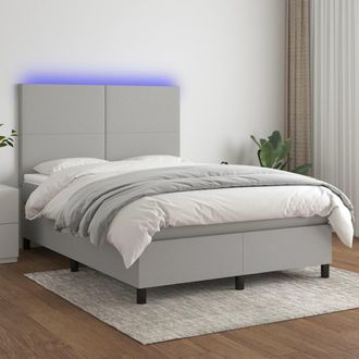 vidaXL Vidaxl - Cama Box Spring Colch&oacute;n Y Luces Led Tela Gris Claro 140x190 Cm