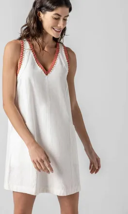Lilla P Crochet Trim V-Neck Dress In Ivory