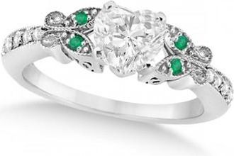 Allurez Heart Diamond & Emerald Butterfly Engagement Ring 14k W Gold 1.00ct