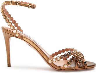 Aquazzura Aquazzura Tequila 85 Embellished Metallic Leather Sandals - Gold - 37 (IT37 / UK4)