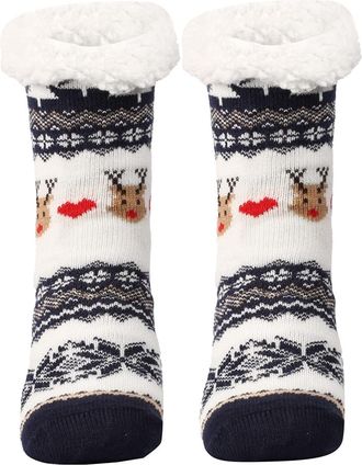 Generic 2026 Adults Women Non-slip Christmas Floor Bed Socks Thick Winter Warm Thermal Fluffy Fleece Lined Cozy Snow Sleep Slippers