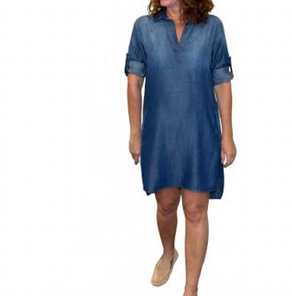 Bella Dahl Long Sleeve A-Line Dress In Dark Ombre Wash