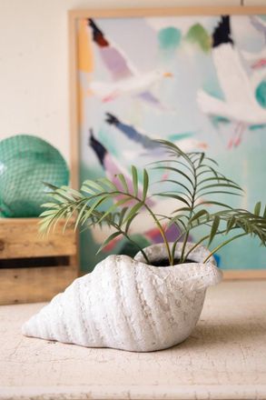 Kalalou Terracotta Conch Shell Planter - White Glaze