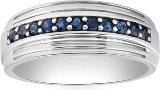 Pompeii3 5/8Ct Blue Sapphire Band Mens Wedding Ring in White, Yellow, or Rose Gold