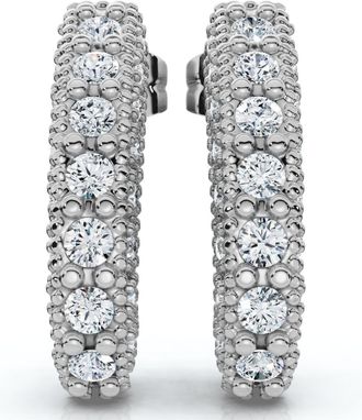 Pompeii3 1/2ct Vintage Pave Huggie Hoops Earrings 14K White Gold