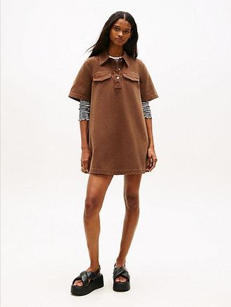 Tommy Hilfiger Washed Canvas Mini Short Sleeve Shirt Dress
