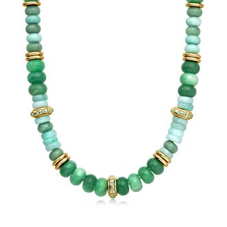 Ross-Simons Green Quartz Bead and 14kt Yellow Gold-Plated Necklace