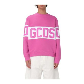 GCDS Sweatshirts, male, Pink, Size: M Comfortable Cotton Blend Knitwear Crew Neck Long Sleeve Top