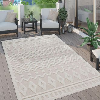 Paco Home Paco Home - Alfombra Salon De Habitacion Cocina Exterior Terraza Jardin Nordica Etnica Lisa 200x280 Cm, Crema 3