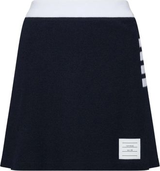 Thom Browne Geplooide rok met coupenaden in gestructureerd piqu&eacute; - Dames - Korte rokken - Blauw - S - Katoen - Rokken