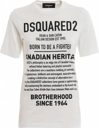 Dsquared2 Womens Canadian Heritage Print Cotton T-Shirt In White
