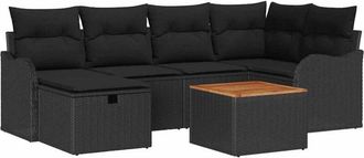 vidaXL Conjunto De Sof&aacute; De Jard&iacute;n Con Coj&iacute;n 7 Pcs Negro Polirat&aacute;n Vidaxl