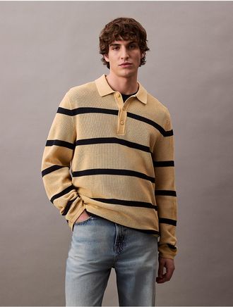 Calvin Klein Mens Stripe Polo Sweater - Yellow - 2XL