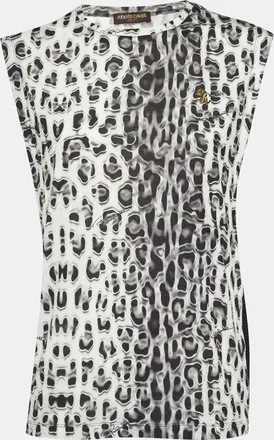 Roberto Cavalli Black/grey Printed Jersey & Mesh Tank Top