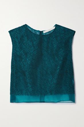 Jason Wu Crop Top In Organza Di Seta E Pizzo A Cordoncino A Strati - Verde