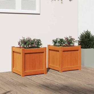 Berkfield Home Garden Planters 2 pcs Wax Brown Solid Wood Pine