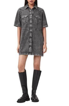 AllSaints Rock Short Sleeve Denim Shirtdress in Washed Grey at Nordstrom, Size 10 Us
