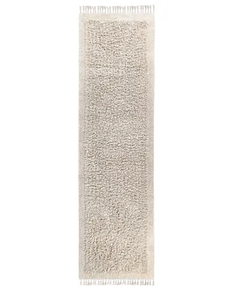 Beliani Tappeto Rettangolare In Cotone Con Frange 80 X 300 Cm Beige Bitlis