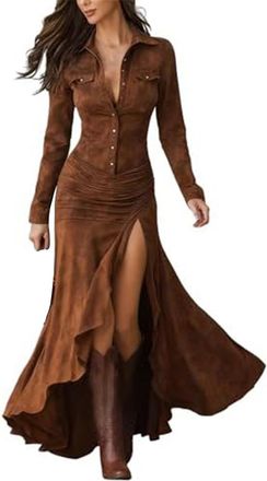 Generic Long Party Dresses for Women UK Womens Vintage Western Dress Long Sleeve Bodycon Evening Gown Maxi Dresses Dressy Elegant Wide Leg Flowy Formal Party 