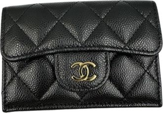 Chanel Black Grained Calfskin Wallet (Tri-Fold) (Pre-Owned)