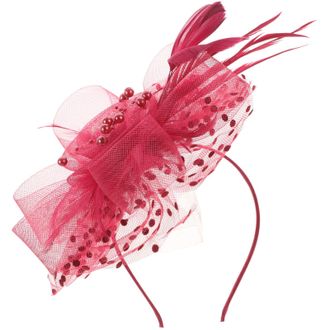 Frcolor Flower Fascinator Hat with Mesh Ribbon and Accents for Wedding Tea Parties Special Events Hair Accessories for Women and Girls Dark Red