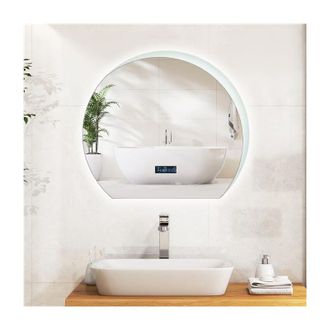Costway Costway - Specchio da Parete, Specchio IP44 da Bagno Arco Moderno 60 x 53 x 3 cm con Cornice in Alluminio, Luce Led Regolabile e Display per