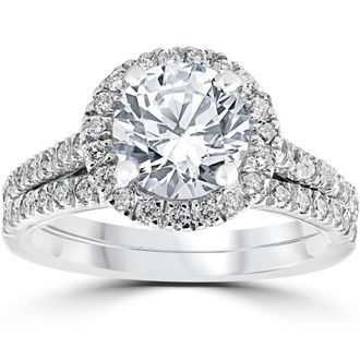 Pompeii3 2 3/4Ct Halo Diamond Engagement Wedding Ring Set 14k White Gold Lab Grown