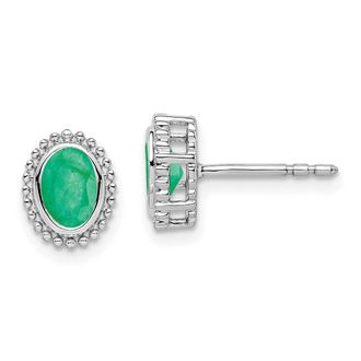 Diamond2Deal 14k White Gold Oval Emerald Stud Earrings