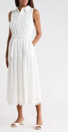 Flying Tomato Sleeveless Eyelet Solid Midi Shirtdress in White at Nordstrom Rack, Size X-Small