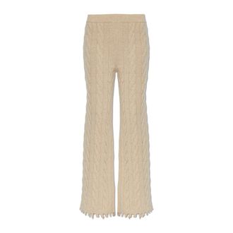 Akep Wol broek met decoratieve weving - Dames - Broeken - Beige - Maat: S Wol