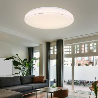 Globo Lighting Lampada da soffitto Lampada da soffitto lampada da camera da letto, effetto stella funzione memory cct, anello in metallo cromato opalino, 1x