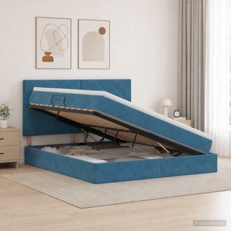 vidaXL Vidaxl Letto Con Contenitore E Materasso Blu Scuro 180 X 200 Cm