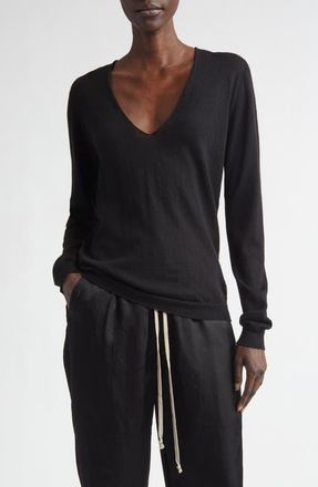 Rick Owens Virgin Wool V-Neck Sweater in Black at Nordstrom, Size Medium