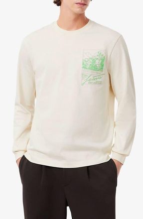 Lacoste Classic Fit Long Sleeve Cotton Graphic T-Shirt in Lapland at Nordstrom, Size 8
