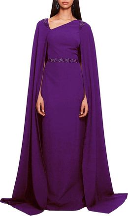 Marchesa Asymmetrical Crepe Kaftan Gown