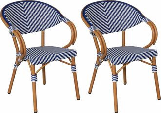 Mobili Rebecca Set de 2 Silla de jard&iacute;n apilable de aluminio blanco y azul 84x57x57