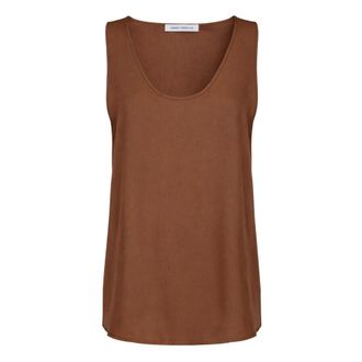 Simona Corsellini Sleeveless Tops, female, Brown, Size: XS Top Basic in Twill di Viscosa