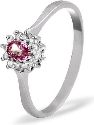 The Diamond Store 9K White Gold Diamond Pink Sapphire Ring 0.06ct A4301