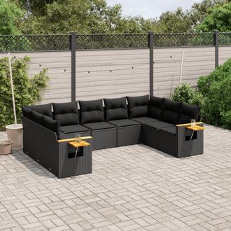 vidaXL Set De Sof&aacute;s De Jard&iacute;n 8 Piezas Y Cojines Rat&aacute;n Sint&eacute;tico Negro Vidaxl