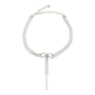 Self Portrait Necklaces, female, Gray, Size: ONE SIZE Double Crystal Bow Necklace