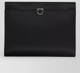 Ferragamo clutch bag metal hardware rectangular shape textured