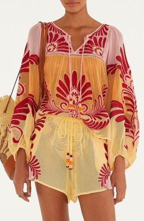 Farm Rio Arabesc Cover-Up Shirt in Soft Yellow at Nordstrom, Size X-Large