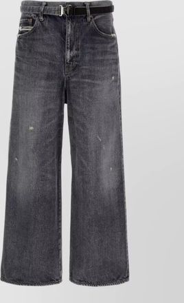 sacai wide leg denim jeans distressed design