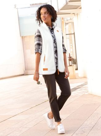 Casual Looks Fleeceweste CASUAL LOOKS, Damen, Gr. 36, beige (ecru), 100% Polyester, unifarben, Westen Fleeceweste