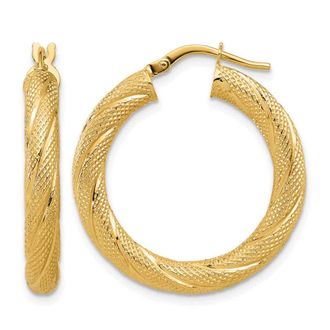 Diamond2Deal 10K Yellow Gold Polished and Textured Round Hoop Earrings